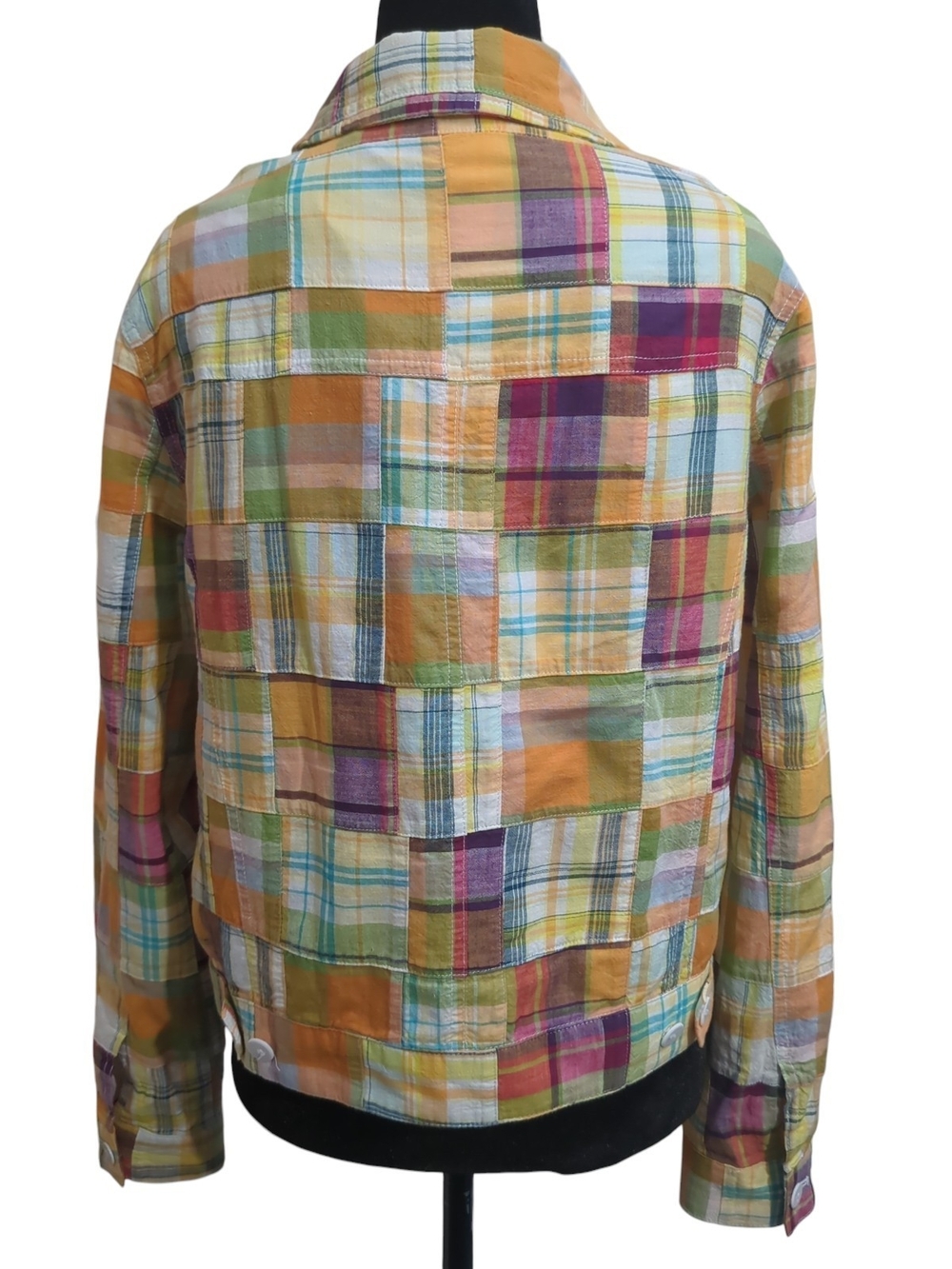 Vtg Pendleton Med Y2K Cotton Madras Plaid Patchwork Utility Cropped Jacket Boho - Picture 3 of 9